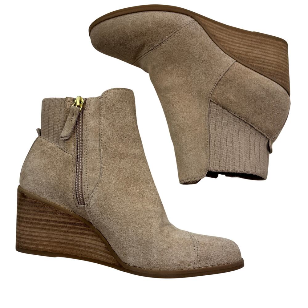 TOMS Beige Neutral Classic Suede Side Zipper Wedge Booties Women's Size 8.5 - Picture 6 of 10
